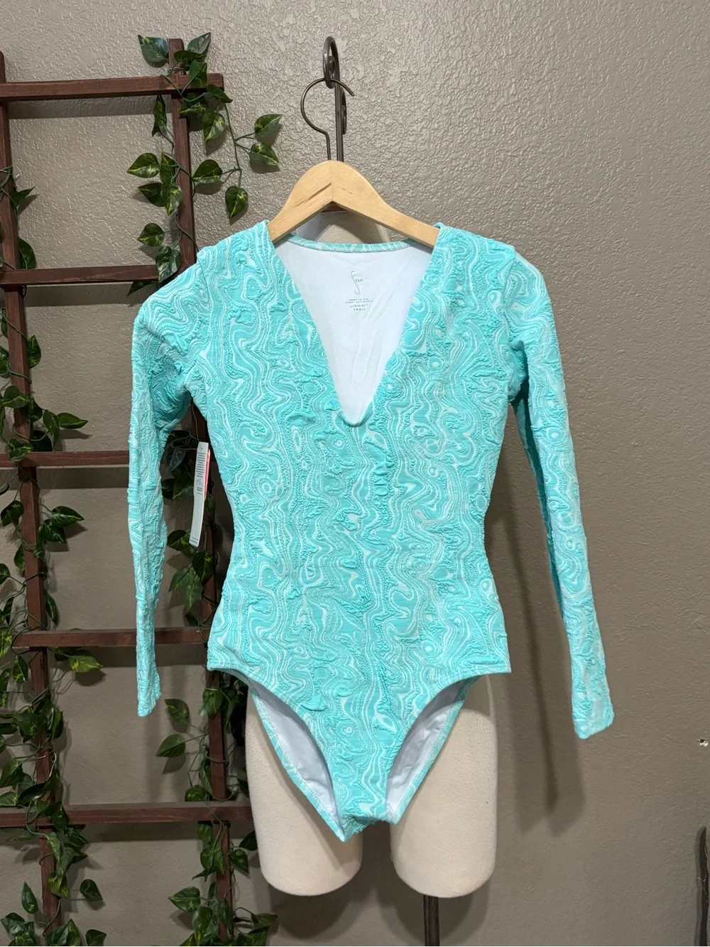 NWT Seea free people Valentina one piece swimsuit long sleeves blue S